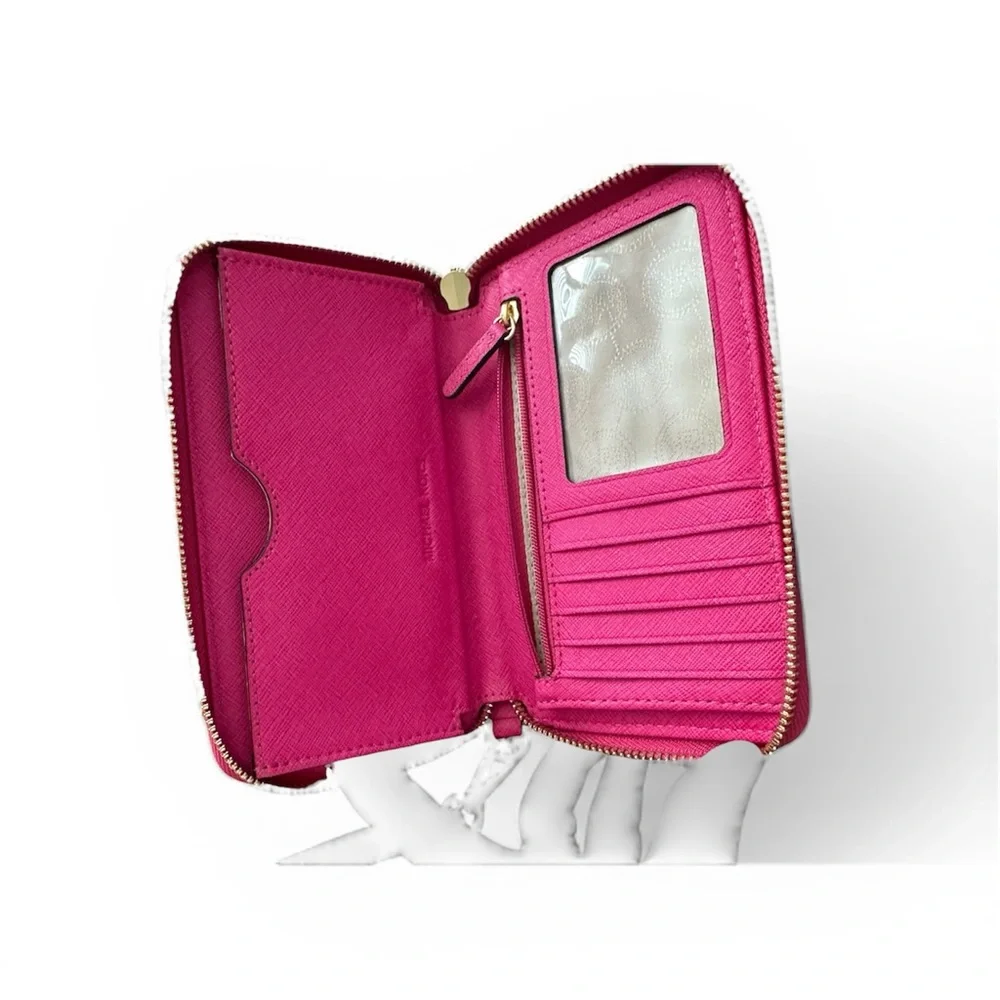 Michael Kors Jet Set Travel Hot Pink Leather Wristlet Wallet - Picture 3 of 3